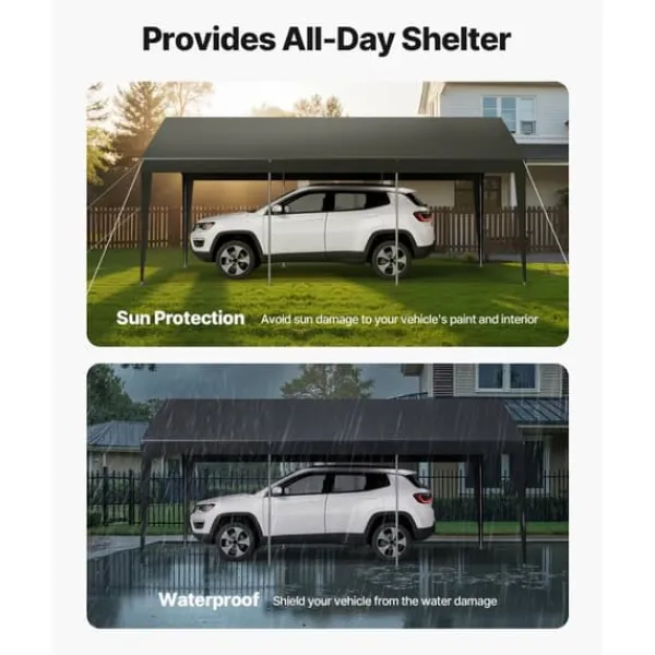 Skure, Garager & Carports^Carport Overdækning 3,5 x 6,5 m, Kraftigt Bærbart Biloverdækningstelt, Grå Farve