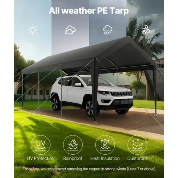 Skure, Garager & Carports^Carport Overdækning 3,5 x 6,5 m, Kraftigt Bærbart Biloverdækningstelt, Grå Farve