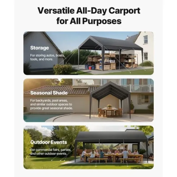 Skure, Garager & Carports^Carport Overdækning 3,5 x 6,5 m, Kraftigt Bærbart Biloverdækningstelt, Grå Farve