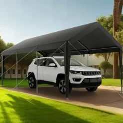 Skure, Garager & Carports^Carport Overdækning 3,5 x 6,5 m, Kraftigt Bærbart Biloverdækningstelt, Grå Farve