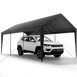 Skure, Garager & Carports^Carport Overdækning 3,5 x 6,5 m, Kraftigt Bærbart Biloverdækningstelt, Grå Farve