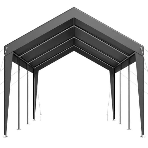 Skure, Garager & Carports^Carport Overdækning 3,5 x 6,5 m, Kraftigt Bærbart Biloverdækningstelt, Grå Farve