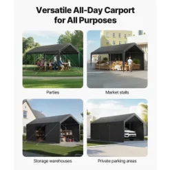 Skure, Garager & Carports^Carport Overdækning 3,5x6,5 m, Kraftig Overdækning, Sidevægge, Grå Farve