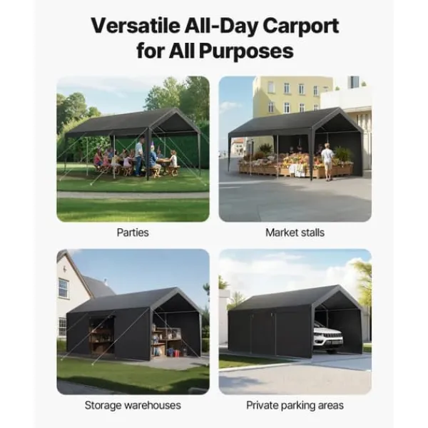 Skure, Garager & Carports^Carport Overdækning 3,5x6,5 m, Kraftig Overdækning, med Sidevægge i Hvid Farve