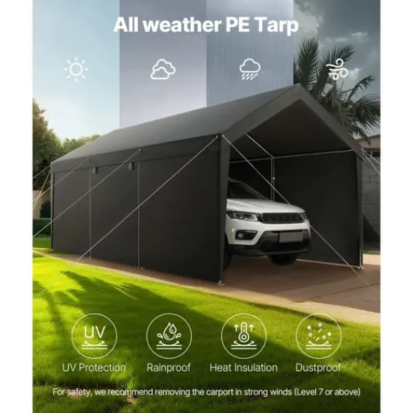 Skure, Garager & Carports^Carport Overdækning 3,5x6,5 m, Kraftig Overdækning, med Sidevægge i Hvid Farve