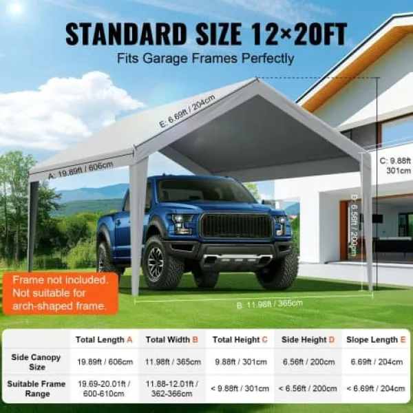 Carport udskiftningsoverdækning, 610x364x95 cm, grå, vandtæt Telte & Lysthuse
