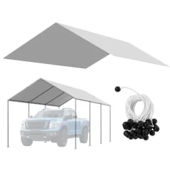 Skure, Garager & Carports^Carport-udskiftningspresenning - Garagepresenning - 3 x 6 m - UV-resistent - Vandtæt - Kraftigt Overtræk - Med Kugleelastikker - Uden Ramme - Grå