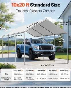 Skure, Garager & Carports^Carport-udskiftningspresenning - Garagepresenning - 3 x 6 m - UV-resistent - Vandtæt - Kraftigt Overtræk - Med Kugleelastikker - Uden Ramme - Grå
