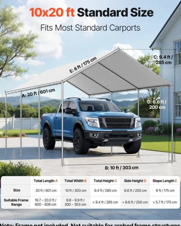 Skure, Garager & Carports^Carport-udskiftningspresenning - Garagepresenning - 3 x 6 m - UV-resistent - Vandtæt - Kraftigt Overtræk - Med Kugleelastikker - Uden Ramme - Grå