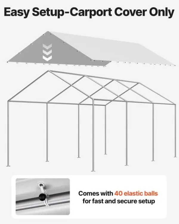Skure, Garager & Carports^Carport-udskiftningspresenning - Garagepresenning - 3 x 6 m - UV-resistent - Vandtæt - Kraftigt Overtræk - Med Kugleelastikker - Uden Ramme - Grå