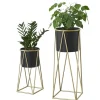 Best [casa.pro]® Plantestativ sæt - 2 stk. - med indbyggede krukker - 47x21,5cm - 71x26,5cm - metal / messing-sort Plantestativer
