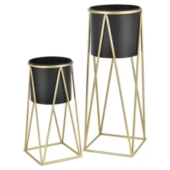 Best [casa.pro]® Plantestativ sæt - 2 stk. - med indbyggede krukker - 47x21,5cm - 71x26,5cm - metal / messing-sort Plantestativer