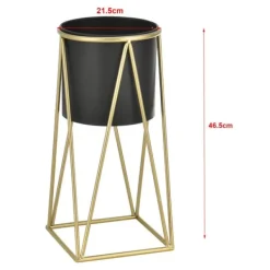 Best [casa.pro]® Plantestativ sæt - 2 stk. - med indbyggede krukker - 47x21,5cm - 71x26,5cm - metal / messing-sort Plantestativer
