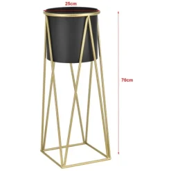 Best [casa.pro]® Plantestativ sæt - 2 stk. - med indbyggede krukker - 47x21,5cm - 71x26,5cm - metal / messing-sort Plantestativer