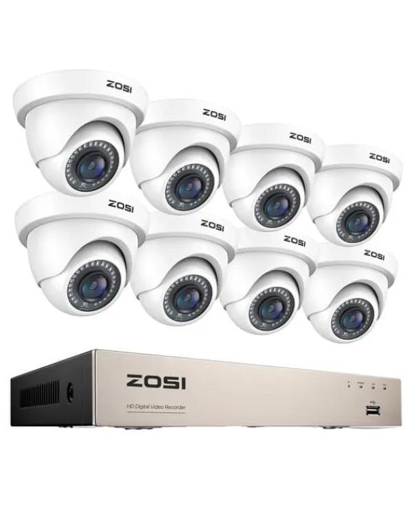 Sikkerhedsmonitorer & Videokameraer^CCTV Sikkerhedskamera System, 8 Kanal HD 1080P, Vandtæt IR Filter, Hvid Kamera, Ingen