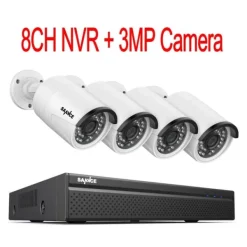 Sikkerhedsmonitorer & Videokameraer^CCTV Sikkerhedssystem, 5MP/3MP Opløsning, IP66 Vandtæt, 4PCS 3MP, 4T