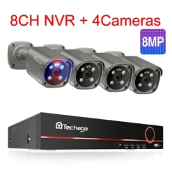 Sale CCTV Videoovervågning, To-vejs lyd, Smart AI Ansigtsgenkendelse, Ingen, 8CH 4 stk 8MP kamera Sikkerhedsmonitorer & Videokameraer