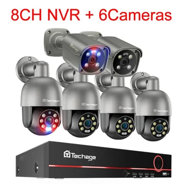 New CCTV-system, 8MP opløsning, tovejskommunikation,8CH NVR 6 Kamera A, Ingen Sikkerhedsmonitorer & Videokameraer