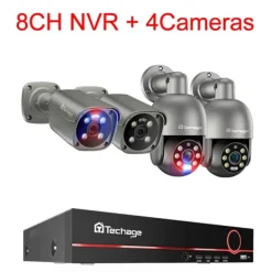 Sikkerhedsmonitorer & Videokameraer^CCTV-system, 8MP opløsning, tovejskommunikation,1T, 8CH NVR 4 Kamera