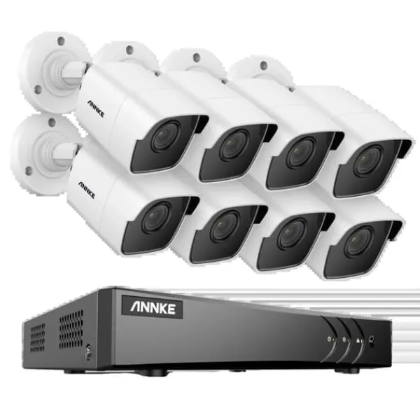 Sikkerhedsmonitorer & Videokameraer^8CH DVR CCTV Sikkerhedssystem, 5MP Ultra HD Opløsning, Infrarød Nattesyn,5MP CMOS Kamera-a, Ingen
