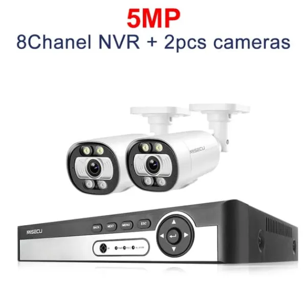 Clearance 8CH NVR Sikkerhedskamera System, 4K Opløsning, AI Menneske Detektion,3T (udendørs sport), 8CH NVR 2STK KAMERA 5MP Sikkerhedsmonitorer & Videokameraer