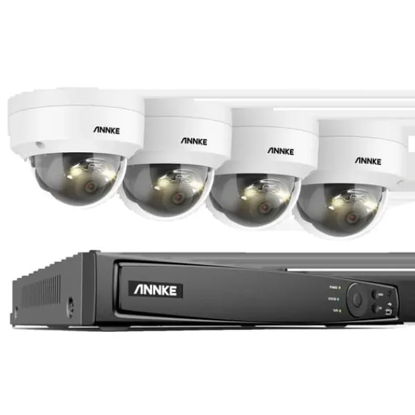 Sikkerhedsmonitorer & Videokameraer^8CH Overvågningskamera System, 12MP Opløsning, Smart Menneske- og Køretøjsdetektion,8CH 4Pcs Kamera-b, 1T
