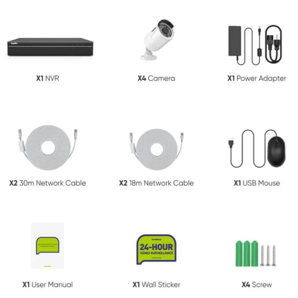 Discount 8CH POE Sikkerhedskamera System, 3MP Høj Opløsning, 30m Nattesyn,Som billedet Sikkerhedsmonitorer & Videokameraer