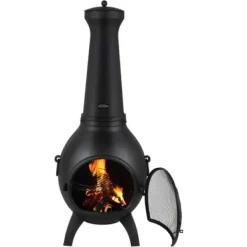 Outlet Chiminea, Kugleformet udendørs pejs, 52x50x130 cm, Sort, Aluminium Pejse