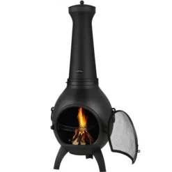 Hot Chiminea, Kugleformet udendørs brændefyret ildsted, 43x42x112 cm, Sort Pejse