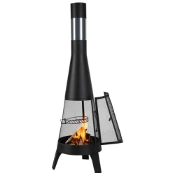 Pejse^Chiminea Udendørs Brændeovn, 20 Tommer, Med Grillnet og Skorstensbelægning