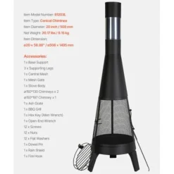 Clearance Chiminea, 50,8x149,5 cm, Sort, Udendørs brændefyret pejs Pejse