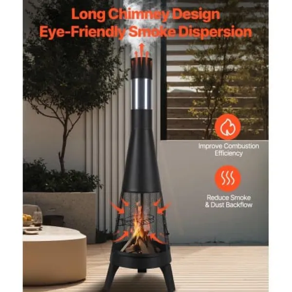 Clearance Chiminea, 50,8x149,5 cm, Sort, Udendørs brændefyret pejs Pejse