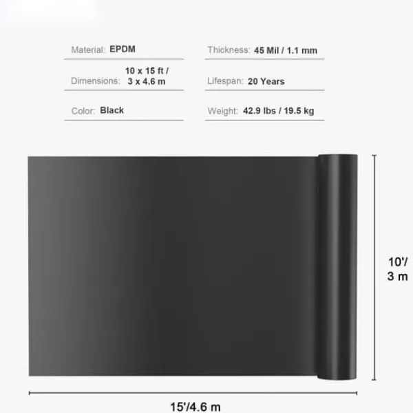 Springvand & Damme^Damforing 10x15 fod, 45 mil tykkelse, fleksibel EPDM. Perfekt til fiskedamme, vandfald og springvand. Sort farve.