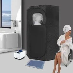 Sauna^Dampsauna til Hjemmet - Bærbart Femkantet Telt Sæt - 1350 W Dampgenerator - Sammenklappelig Stol - Digital Styring - 9 Varmeniveauer