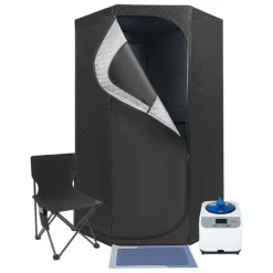 Sauna^Dampsauna til Hjemmet - Bærbart Femkantet Telt Sæt - 1350 W Dampgenerator - Sammenklappelig Stol - Digital Styring - 9 Varmeniveauer