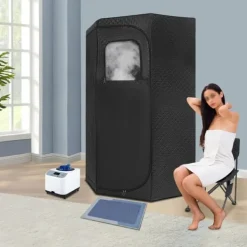 Sauna^Dampsauna til Hjemmet - Bærbart Femkantet Telt Sæt - 1350 W Dampgenerator - Sammenklappelig Stol - Digital Styring - 9 Varmeniveauer