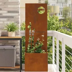 Krukker & Plantebeholdere^Dekorativ havprivatskærm i stål - Elegant mønster | Størrelse: 50 x 140 cm | Farve: Rusten