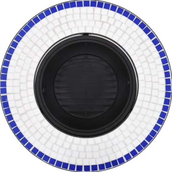 Pejse^Dekorativt bålfad i mosaik - Keramik | Farve: Blå og Hvid | Diameter: 68 cm