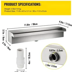New Dekorativt vandfaldsbassin i rustfrit stål 30 x 11,5 x 8 cm til havedam – perfekt til indendørs og udendørs brug. Springvand & Damme