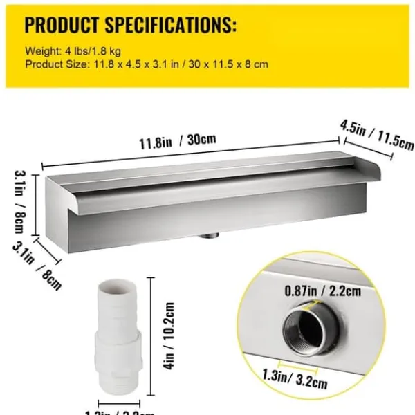 New Dekorativt vandfaldsbassin i rustfrit stål 30 x 11,5 x 8 cm til havedam – perfekt til indendørs og udendørs brug. Springvand & Damme
