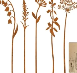 Havedekorationer^5-delt metalblomster havepinde – udendørs dekorative plantepinde, metalkunst til gård, græsplæne og blomsterbed