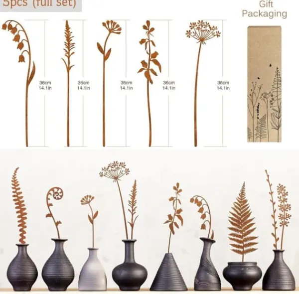 Havedekorationer^5-delt metalblomster havepinde – udendørs dekorative plantepinde, metalkunst til gård, græsplæne og blomsterbed