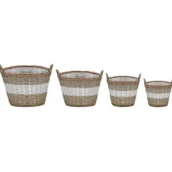 Outlet 4-delt plantekasse sæt i kurveflet med PE-foring | Farve: Brun | Størrelse: Varieret Havekurve