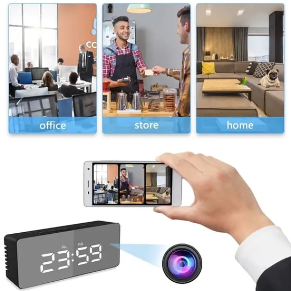 Digital Fjärrstyrd / Rörelseaktiverad WiFi Klocka med Dold Kamera och Nightvision Sikkerhedsmonitorer & Videokameraer