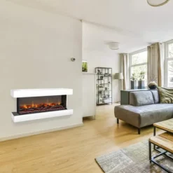 Pejse^Disegno 90SW elektrisk vægpejs - hvid - 3-sidet elektrisk LED mood pejs - 1400 Watt varme - fjernbetjening