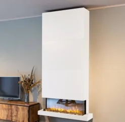 Best Disegno 90XLW elektrisk vægkomfur - hvid - 3-sidet elektrisk LED højovn - Højt til loftet - 1400 Watt varme - fjernbetjening Pejse