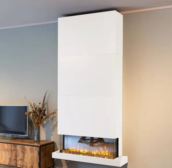 Best Disegno 90XLW elektrisk vægkomfur - hvid - 3-sidet elektrisk LED højovn - Højt til loftet - 1400 Watt varme - fjernbetjening Pejse