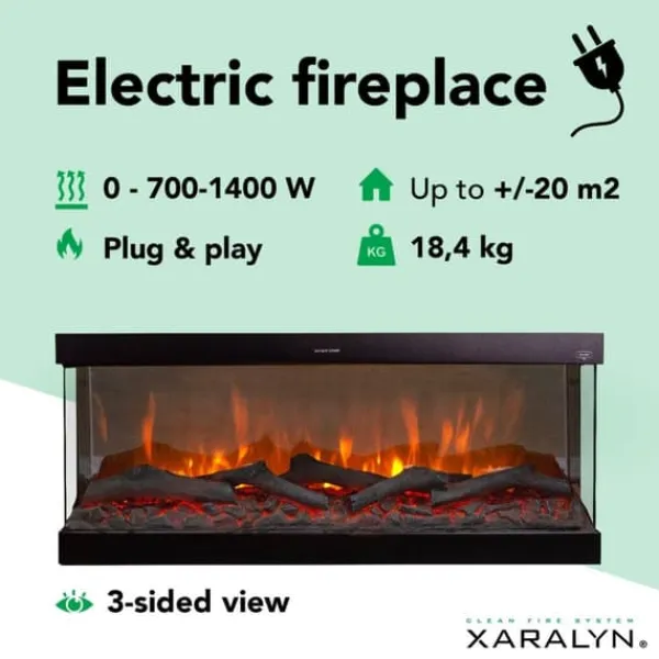 Best Disegno 90XLW elektrisk vægkomfur - hvid - 3-sidet elektrisk LED højovn - Højt til loftet - 1400 Watt varme - fjernbetjening Pejse