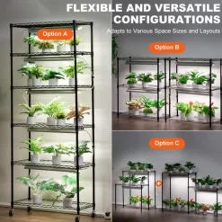 Plantestativer^DIY Plantestativ med Vokse-lamper, 6 Etagers, 192W, 70,9” Høj, Justerbar Plant Grow Hylde til Indendørs Planter.