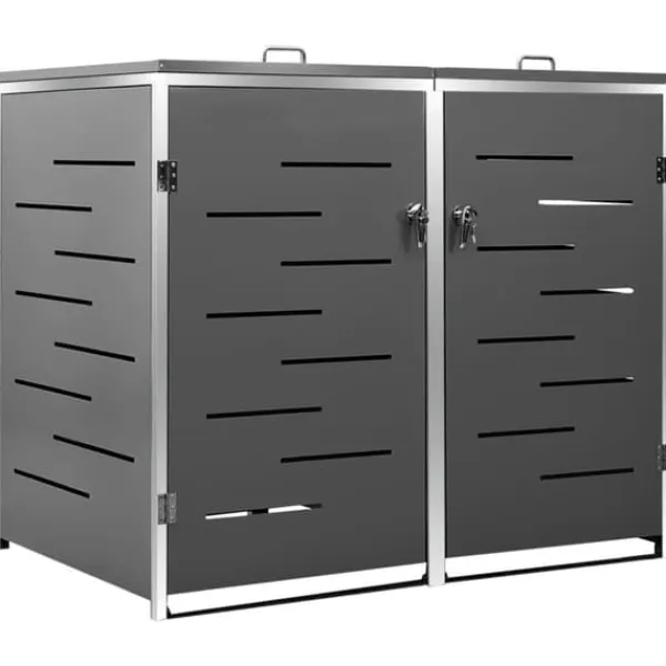 Skure, Garager & Carports^Dobbelt skraldespandsskjuler i rustfrit stål - Robuste og stilfulde løsninger | Størrelse: 138x77,5x112,5 cm